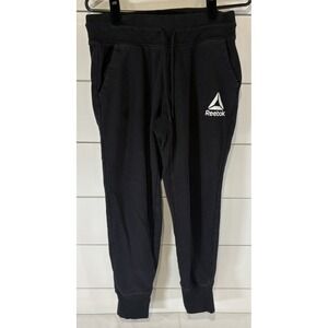 Reebok Women's Sweatpants Black Logo Size Small Joggers Comfy Loungewear
